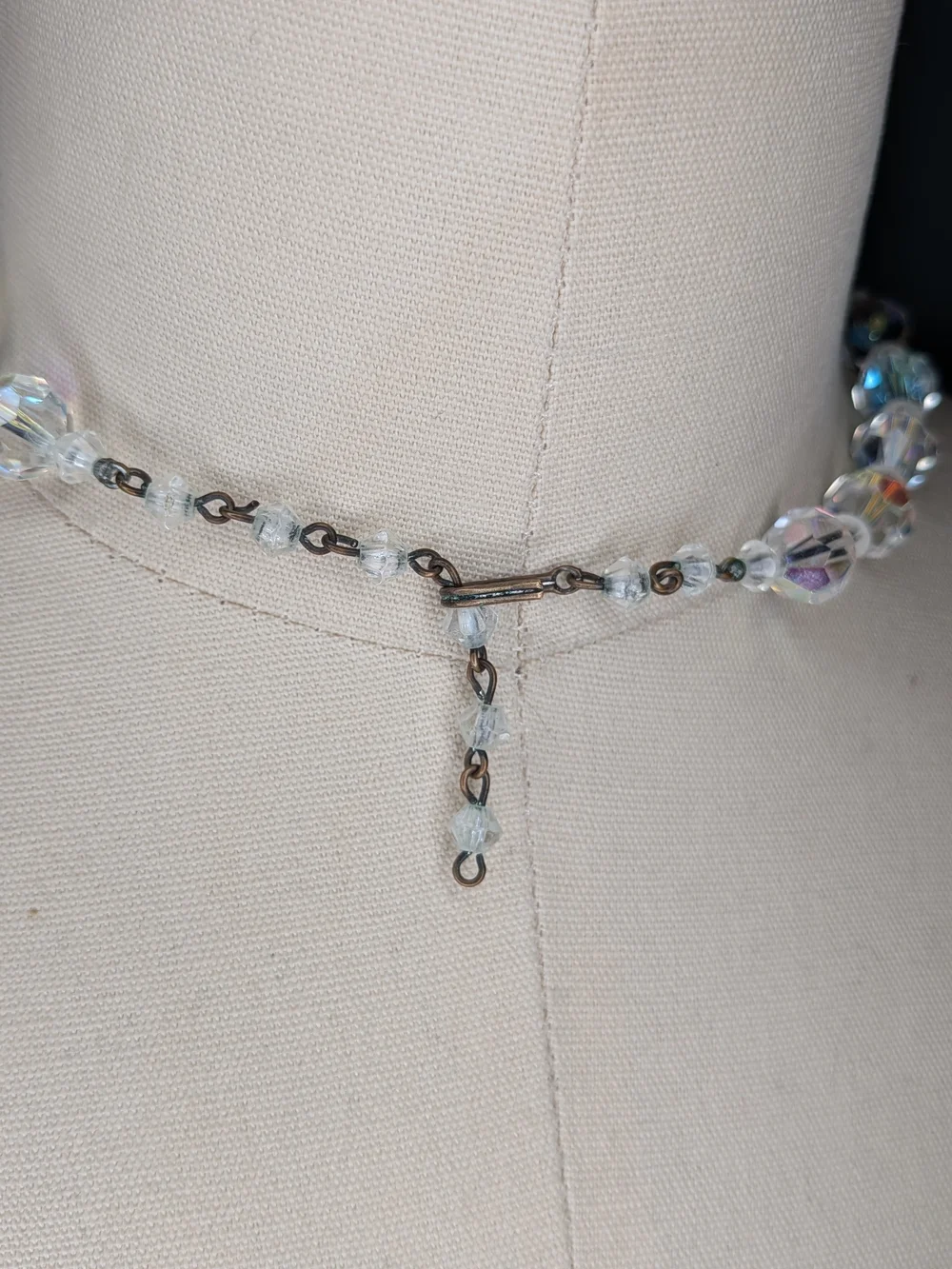 Vintage AB Crystal Faceted Glass Choker Necklace Iridescent Rainbow Sparkle